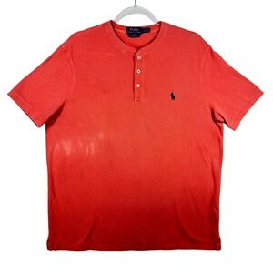 Polo Ralph Lauren Henley Shirt Featherweight Mesh Top Red Large Distressed‎ READ